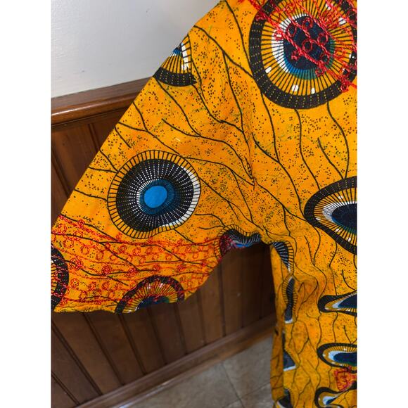 Womens The African Star Tribal Yellow‎ Abstract Print 100% Cotton Midi Dress Med - Picture 5 of 10